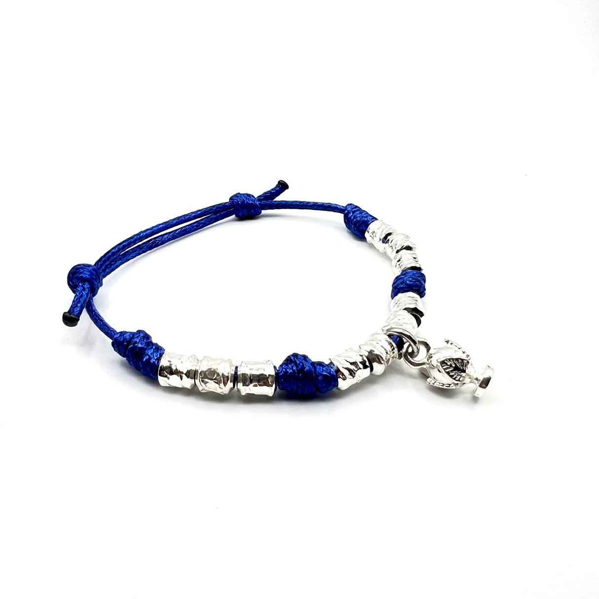 Bracciale cordino e Pumino Argento925 Blu elettrico