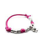 Bracciale cordino e Pumino Argento925 Fucsia