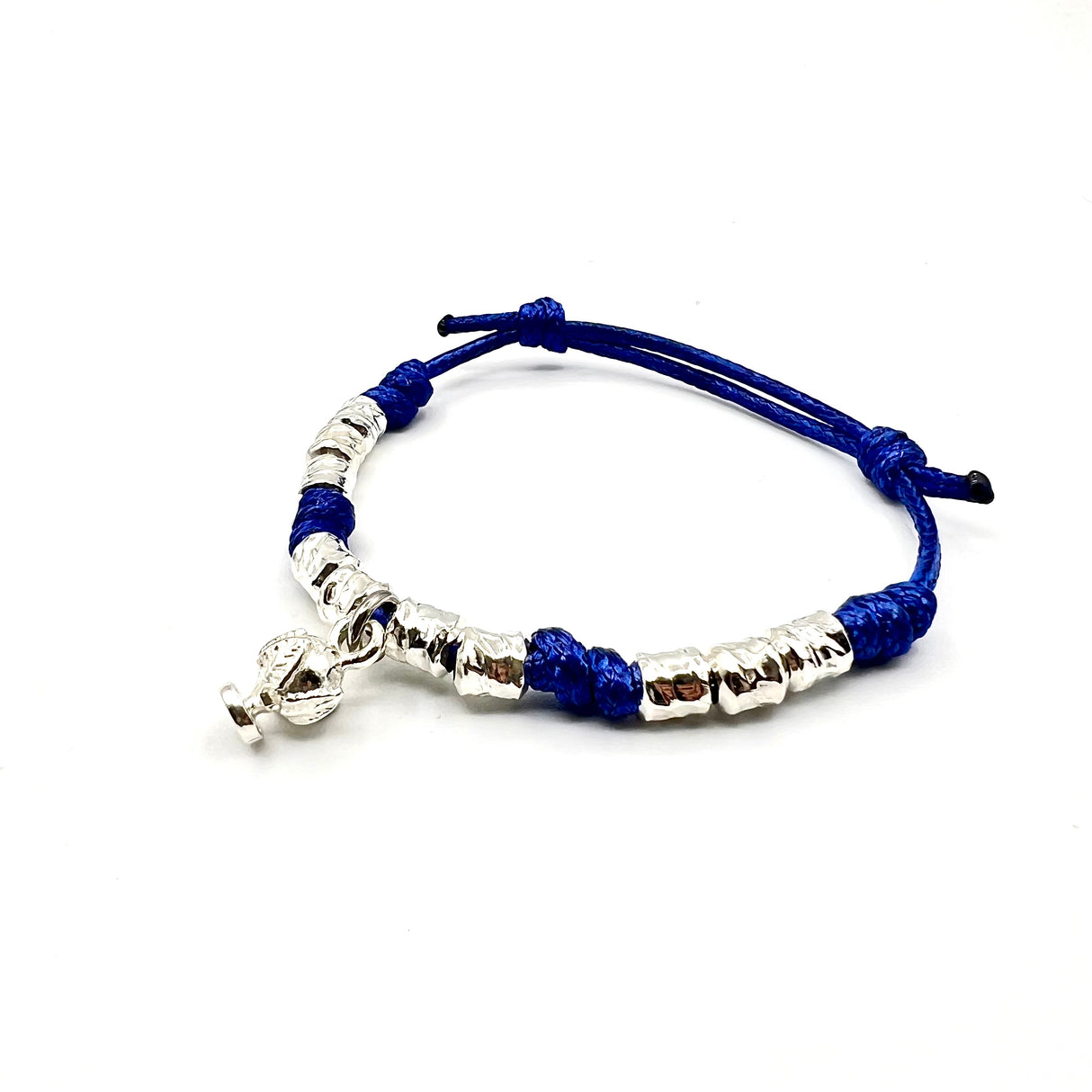 Bracciale cordino e Pumino Argento925 Blu elettrico