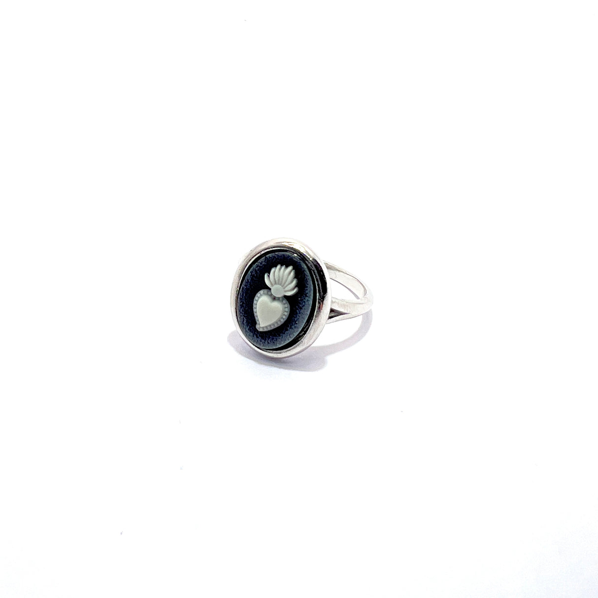 ANELLO CAMMEO CUORE SACRO NERO SLIM ARGENTO925